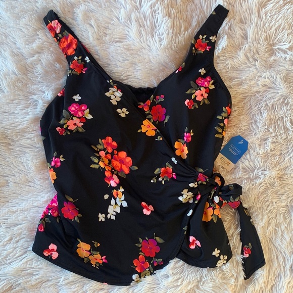 Lands End Black and Floral Tankini Top - Picture 4 of 16